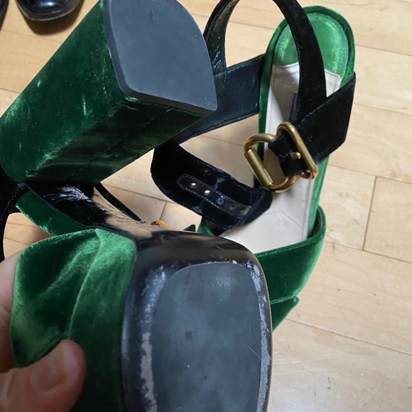PRADA
Velvet Platform Sandals In Green/Black 391/2 - Picture 6 of 16